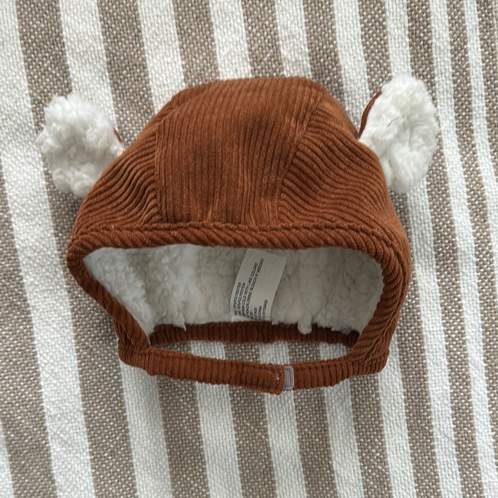 Brown Corduroy Kids Hat with White Accents